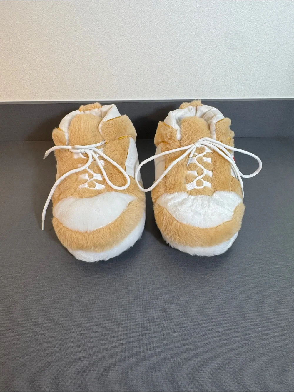 Hypebeast Plush Sneaker Slippers AJ1 Tan Red White One Size
